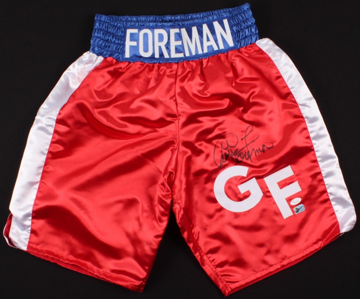 George Foreman Signed Pro Style Boxing Trunks (Foreman Hologram & JSA)