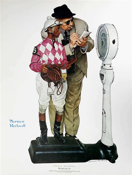 Norman Rockwell Signed 19" x 25" "Jockey Weighing In" Lithograph (JSA)