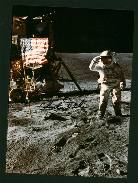 Charlie Duke Signed 8" x 10" Moon Photograph (Beckett/BAS Guaranteed)