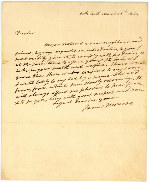 President James Monroe Signed & Hand Written 1829 Letter To Secretary of Treasury! (Beckett/BAS)