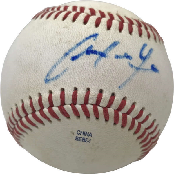 Christian Yelich Rare Signed & Game Used Minor League Baseball (Beckett/BAS)