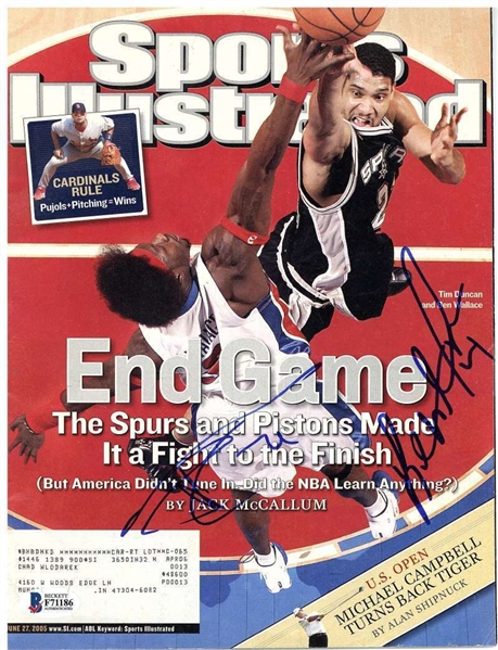 Tim Duncan & Ben Wallace Signed June 2005 Sports Illustrated Magazine (Beckett/BAS)