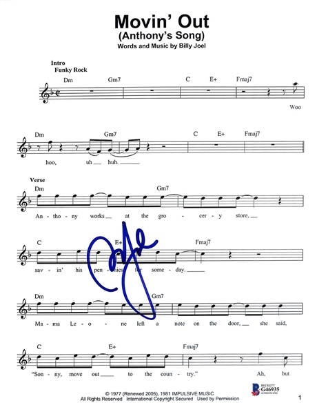 Billy Joel Signed "Movin Out" Sheet Music (Beckett/BAS)