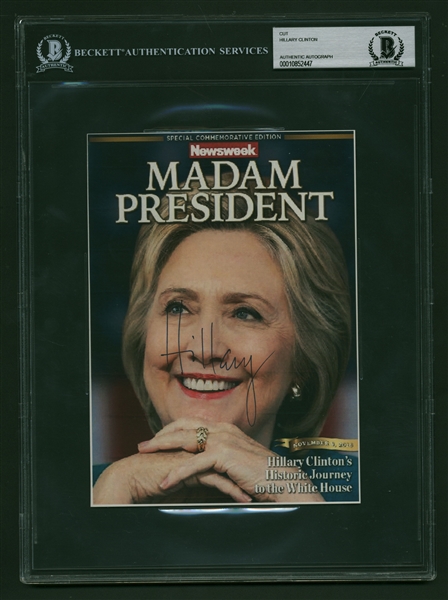 Hillary Clinton Signed Mis-Print "Madam President" Mock 6" x 8" Newsweek Magazine Photo (Beckett/BAS)