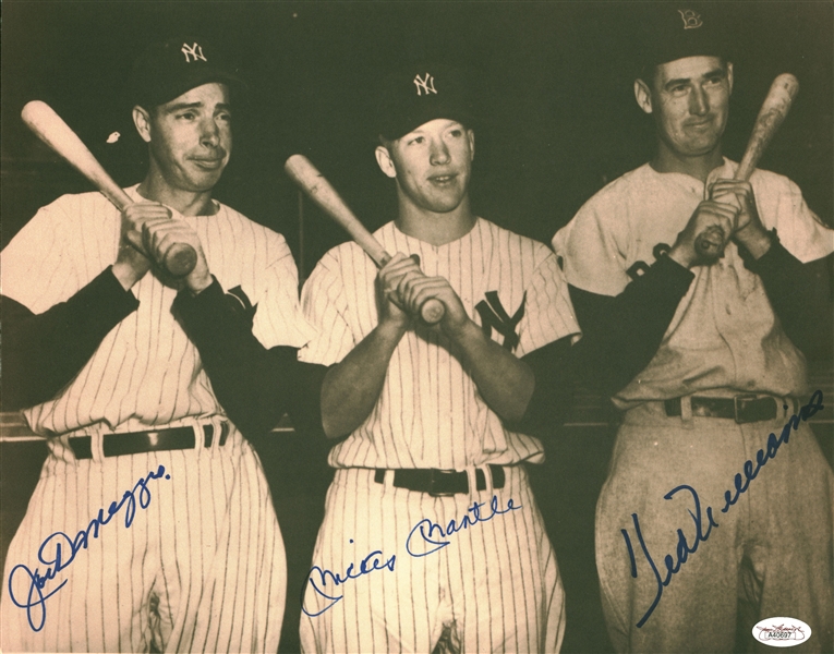 Mickey Mantle, Ted Williams & Joe DiMaggio Signed 11" x 14" B&W Photograph (JSA)