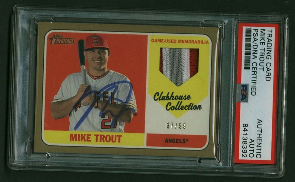 Mike Trout Near-Mint Signed 2018 Topps Heritage Clubhouse Collection Gold /99 Baseball Card (PSA/DNA)
