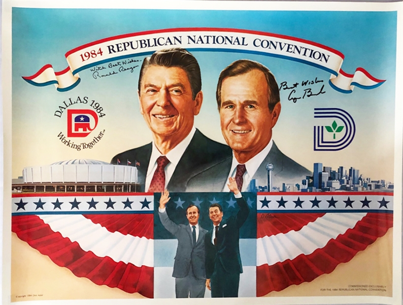 Ronald Reagan & George H.W. Bush Signed 19" x 25" 1984 Republican National Convention Poster (PSA/DNA)