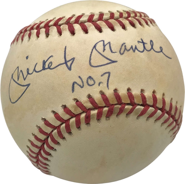 Mickey Mantle Near-Mint Signed OAL Baseball w/ "No. 7" Inscription (UDA)