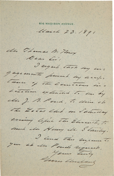 Grover Cleveland Signed & Handwritten 4.5" x 7" Letter (Beckett/BAS)