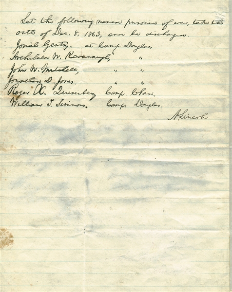 Abraham Lincoln Signed & Handwritten 7.5" x 9.5" Civil War Multi Prisoner Release Document (PSA/DNA)