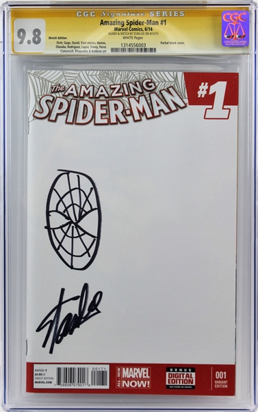 Stan Lee Ultra-Rare Hand-Drawn & Signed Spider-Man Sketch on "The Amazing Spider-Man #1" Comic Sketch Book (CGC 9.8)