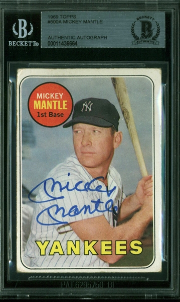 Mickey Mantle Signed 1969 Topps Card (Beckett/BAS Encapsulated)