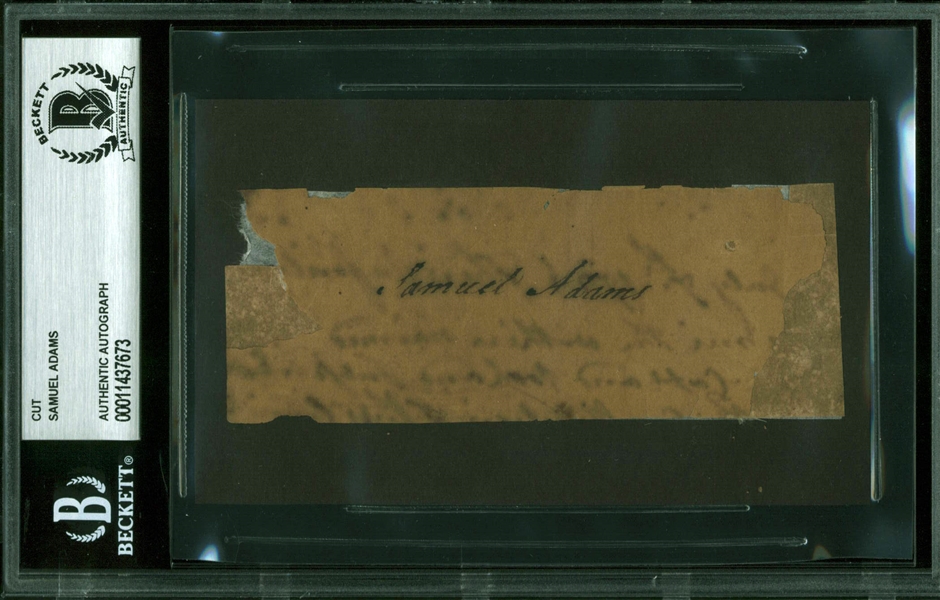 Samuel Adams ULTRA-RARE Signed 1.75" x 4.5" Cut Signature (Beckett/BAS Encapsulated)