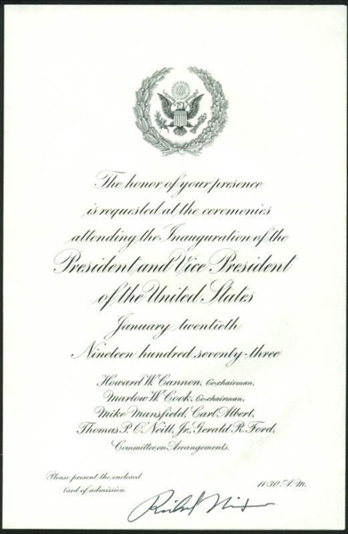 Richard Nixon Signed 1973 (Second) Presidential Inauguration Invitation (PSA/DNA)