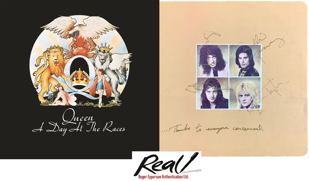 Queen Rare Group Signed Album Sleeve for "A Day at the Races" with Freddie Inscription (Epperson/REAL)