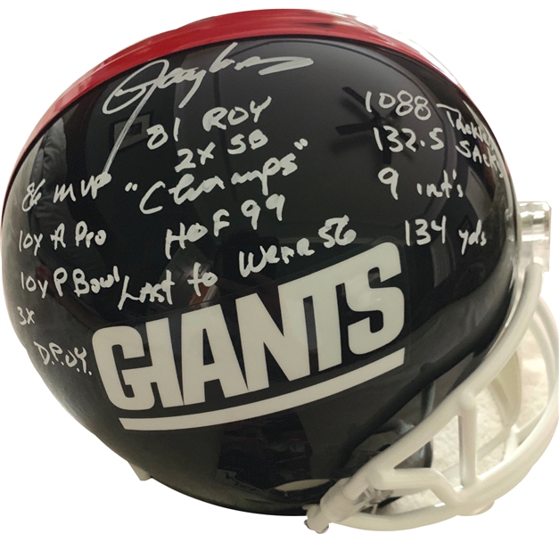 Lawrence Taylor Impressive Signed New York Giants Stat Helmet (JSA)