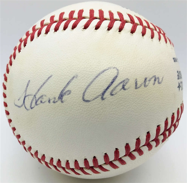 Hank Aaron & Eddie Mathews Vintage Signed ONL Feeney Baseball (PSA/DNA)