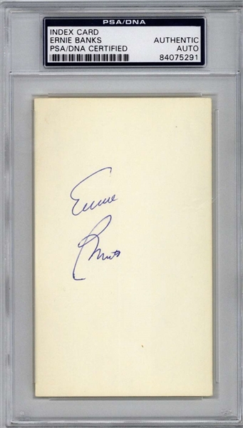 Ernie Banks Signed 3" x 5" Index Card w/ Rookie-Era Autograph (PSA/DNA Encapsulated)