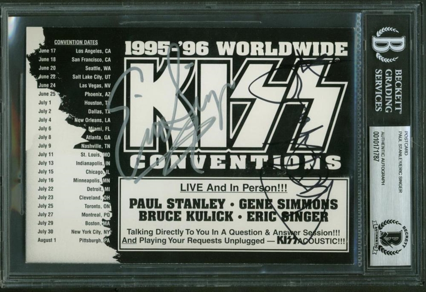 KISS: Paul Stanley & Eric Singer Dual-Signed 1995-96 Convention Promo Card (BAS/Beckett Encapsulated)