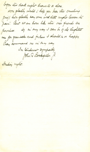John D. Rockefeller Jr. Signed & Hand Written 7" x 11" Letter (Beckett/BAS)
