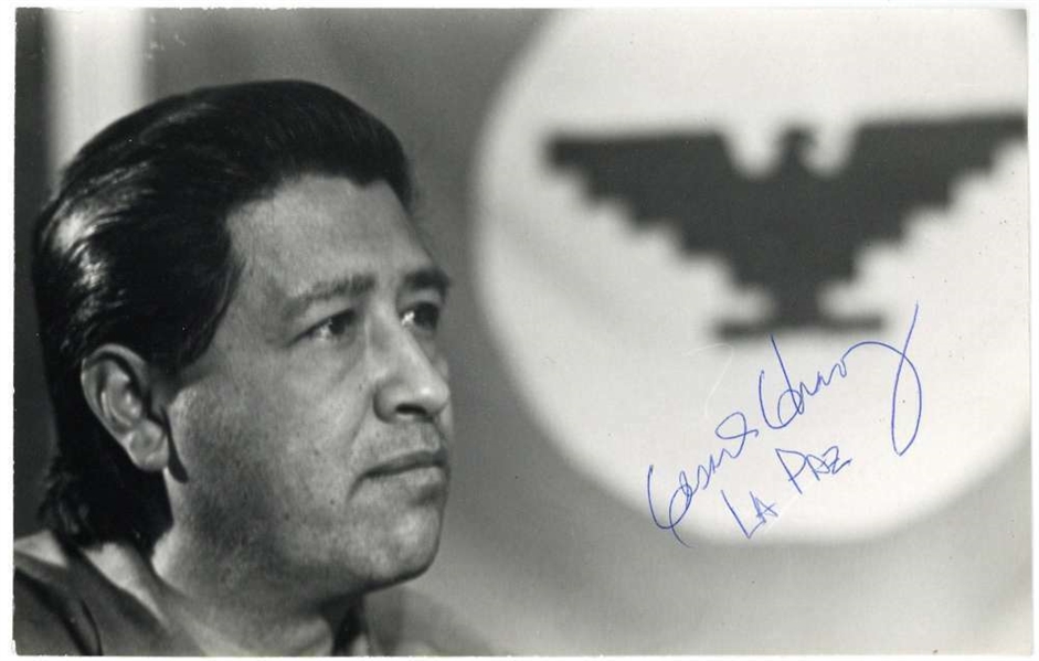 Cesar Chavez Signed & Inscribed 4" x 6" Color Photograph (Beckett/BAS)