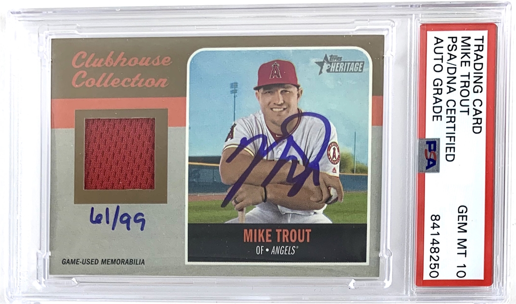 Mike Trout Signed 2019 Topps Heritage Clubhouse Collection Limited Edition Relic Card (PSA/DNA Encapsulated)