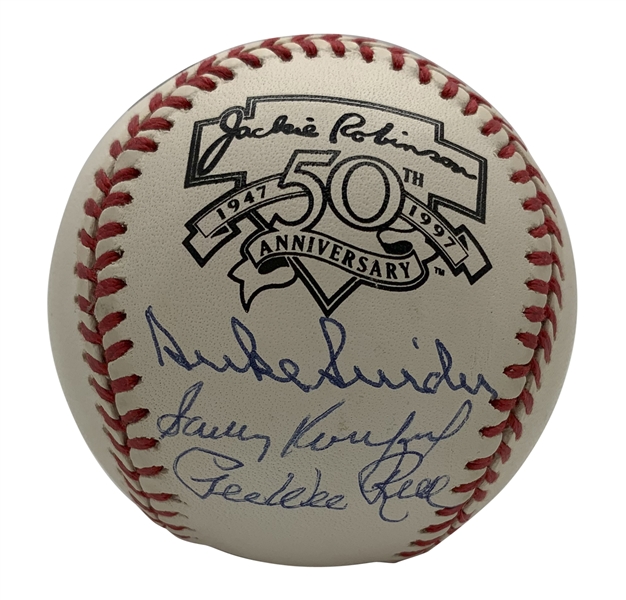 Dodgers Legends: Sandy Koufax, Pee Wee Reese & Duke Snider Signed ONL Baseball (Beckett/BAS Guaranteed)