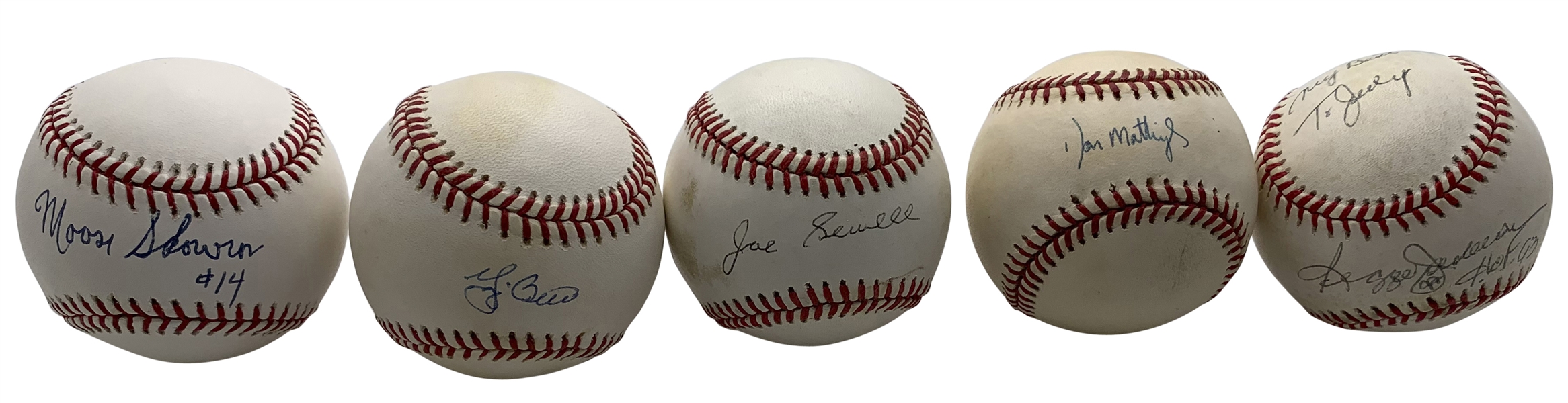New York Yankee Greats Lot of Five (5) Single Signed Baseballs w/ Jackson, Berra & Others! (Beckett/BAS Guaranteed)
