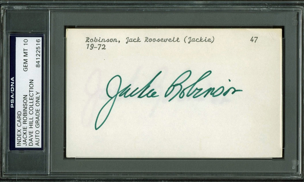 Jackie Robinson Signed 3" x 5" Index Card - PSA/DNA Graded GEM MINT 10!