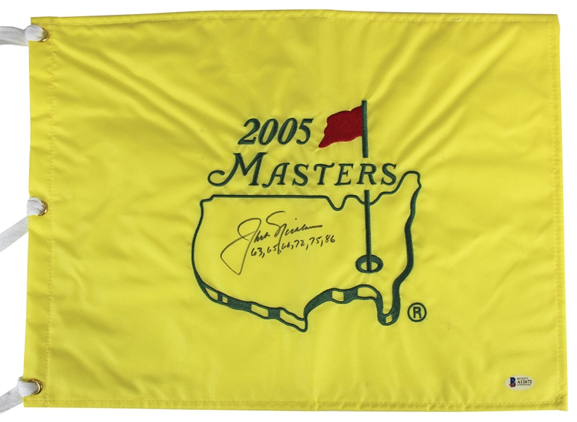 Jack Nicklaus Signed 2005 Masters Pin Flag w/ Rare Masters Wins Inscription (Beckett/BAS)