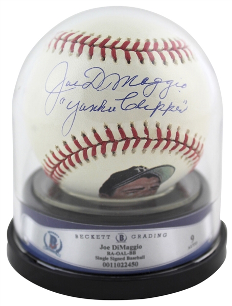 Stunning Joe DiMaggio Signed & Hand-Painted "Yankee Clipper" OAL Baseball - Beckett/BAS Graded MINT 9!