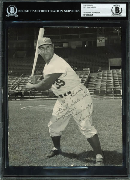 Roy Campanella Signed 7" x 9" Photograph Inscribed to Teammate Preacher Roe (BAS/Beckett Encapsulated)