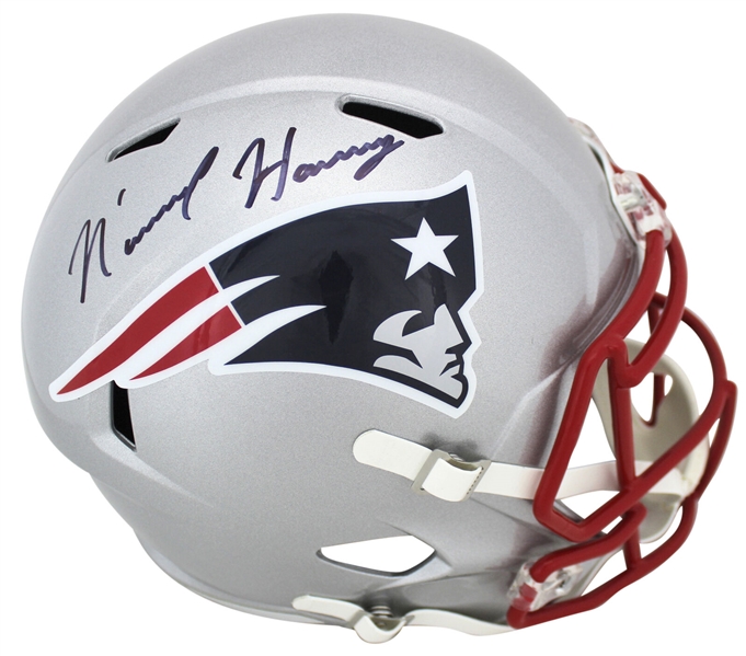 NKeal Harry Signed New England Patriots Full Sized Replica Speed Helmet (Beckett/BAS)