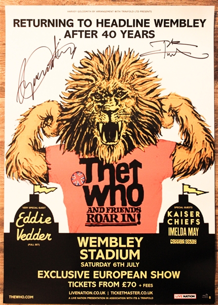 The Who: Pete Townshend & Roger Daltrey Dual-Signed Wembley Stadium Poster (REAL/Epperson)