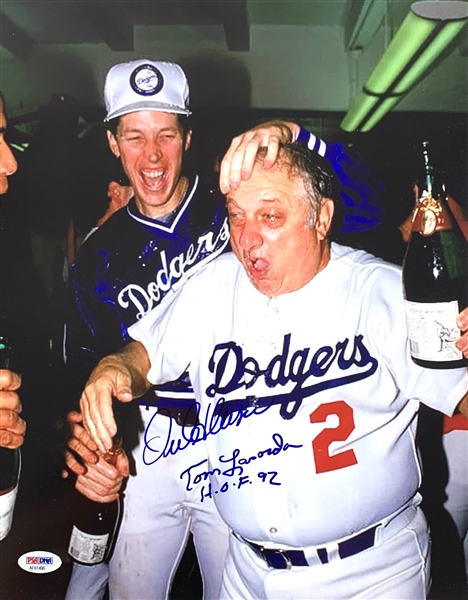 1988 Dodgers: Tommy Lasorda & Orel Hershiser Signed 11" x 14" Color Photo (PSA/DNA)