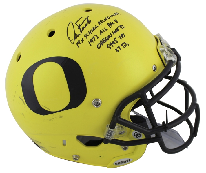 Dan Fouts Signed 2016-18 Oregon Ducks Game Used Helmet with 5 College Inscriptions (Beckett/BAS & Fanatics)