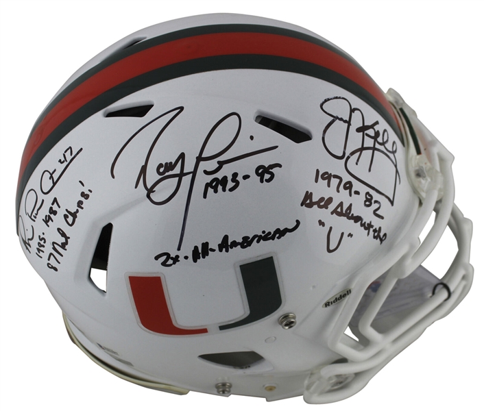 Hurricane Greats Signed 2013-17 Team Used Helmet with Kelly, Lewis & Irvin (Fanatics & Beckett/BAS)