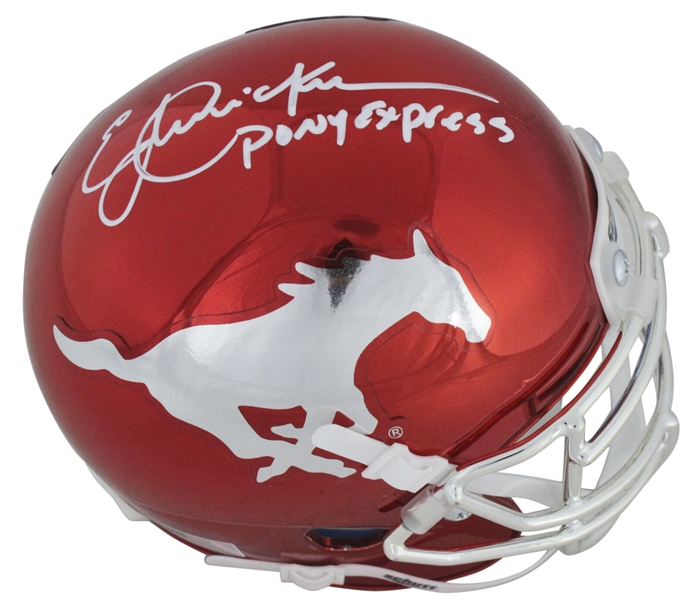 Eric Dickerson Signed Schutt SMU College Model Chrome Mini Helmet with "Pony Express" Inscription (Beckett/BAS)