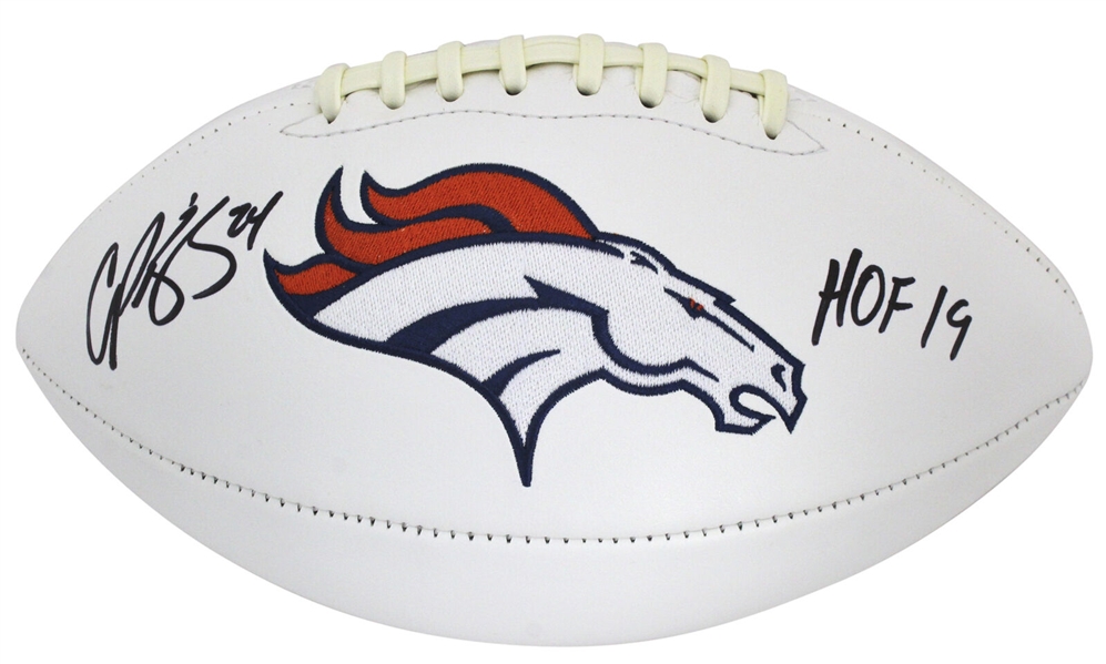 Champ Bailey Signed Denver Broncos White Panel Logo Model Football with "HOF 19" Inscription (Beckett/BAS)