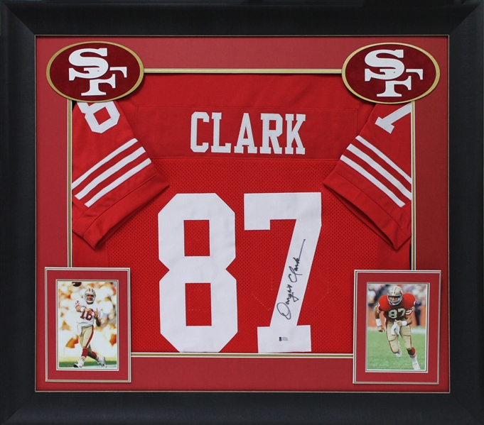 Dwight Clark Signed & Framed SF 49ers Style Jersey in Custom 37" x 32" Framed Display (Beckett/BAS)