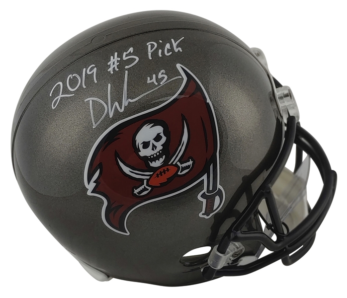 Devin White Signed Tampa Bay Buccaneers Full Size Replica Model Helmet with "2019 #5 Pick" (Beckett/BAS)