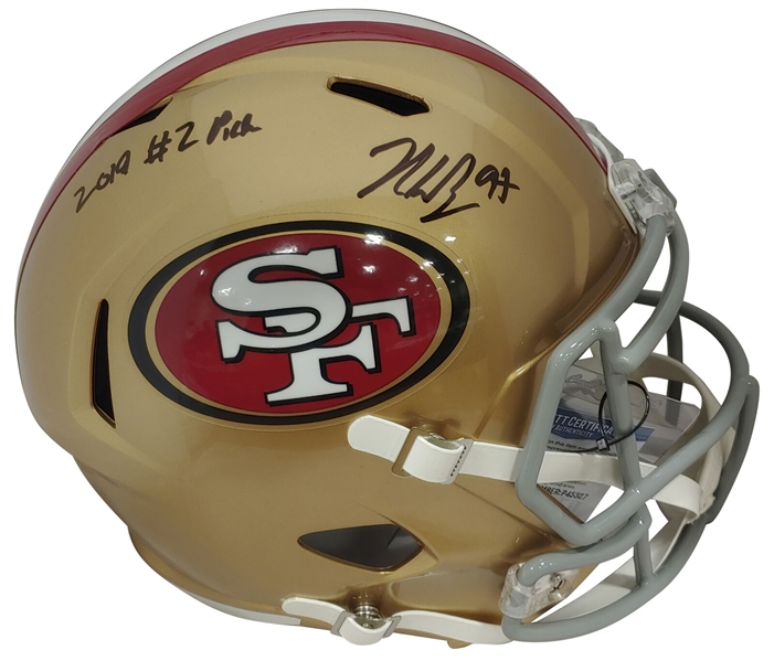 Nick Bosa Signed San Francisco 49ers Full Size Speed Replica Helmet with "2019 #2 Pick" Inscription (Beckett/BAS)