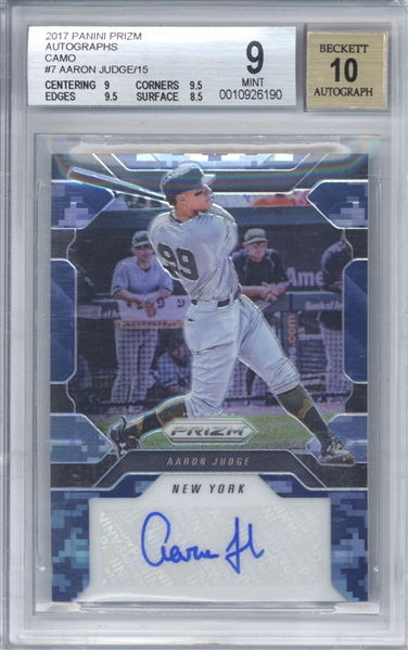 Aaron Judge Signed 2017 Panini Prizm Camo Rookie Card (BGS 9 w/ 10 Auto!)