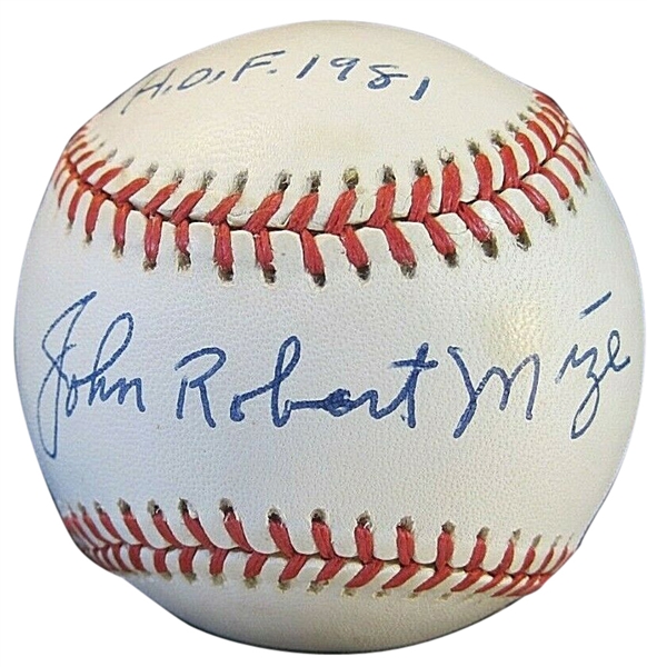 Johnny Mize Rare Full-Name Signed & "HOF 1981" Inscribed OAL Baseball (Beckett/BAS)