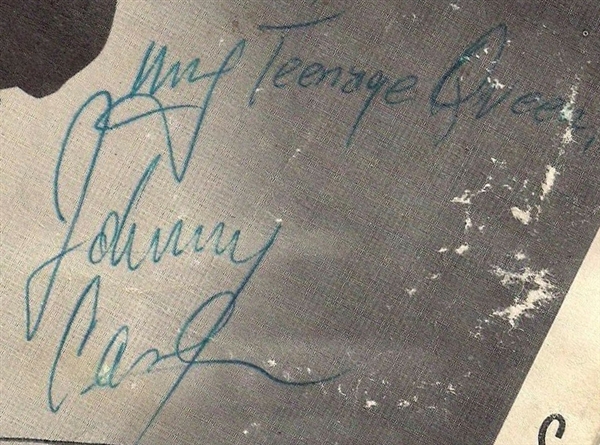Johnny Cash Rare c.1958 Signed 3.5" x 3" Magazine Page w/ "My Teenage Queen" Inscription! (Beckett/BAS)