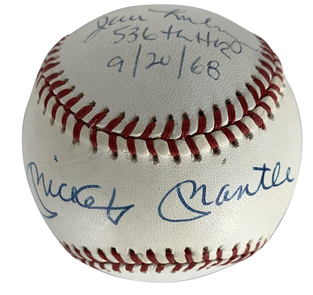 Mickey Mantle Multi-Signed Historic Home Run OAL Baseball w/ 536 & 18th World Series Home Run Inscriptions! (PSA/DNA)