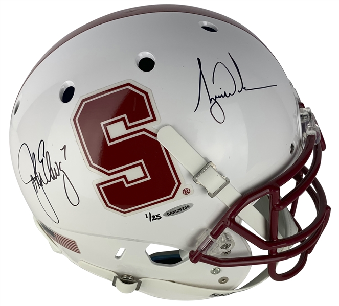 Tiger Woods & John Elway Rare Dual Signed LE /25 Stanford Helmet (Upper Deck)