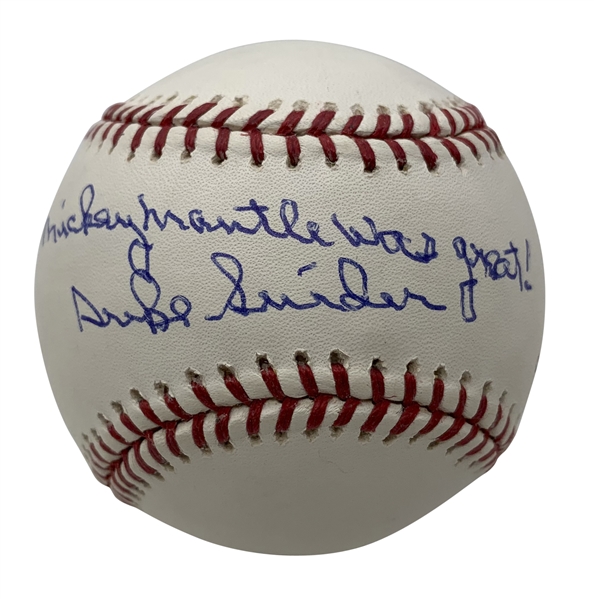 Duke Snider Rare Signed & Inscribed "Mickey Mantle Was Great!" OML Baseball (Beckett/BAS)
