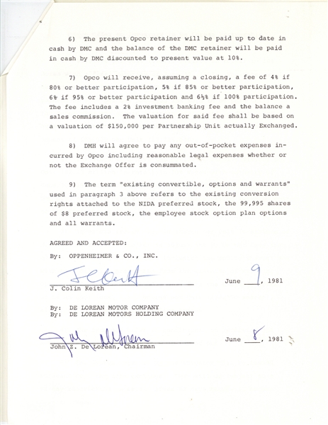 John De Lorean Signed 1981 Car Document (Beckett/BAS)