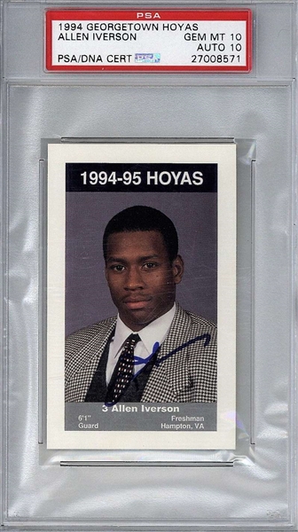 Allen Iverson Signed 1994 Georgetown Hoyas Basketball Card (PSA Graded GEM MINT 10)